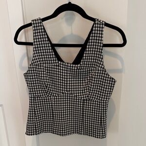 CAbi Black and White Gingham Bustier Camisole